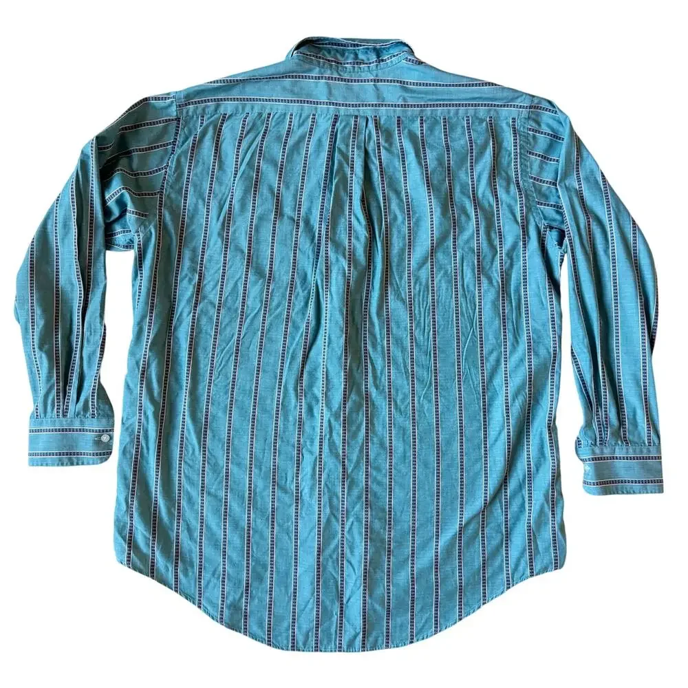 Sears Roebuck Vintage Button Down Shirt Men's 17 34/35 Blue Western Retro‎